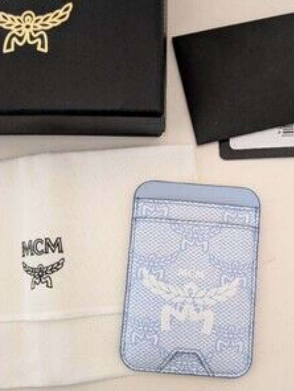 MCM Himmel Logo Blue Leather Card Case Holder Mini Wallet NWT/ SMARTPHONE/UNISEX